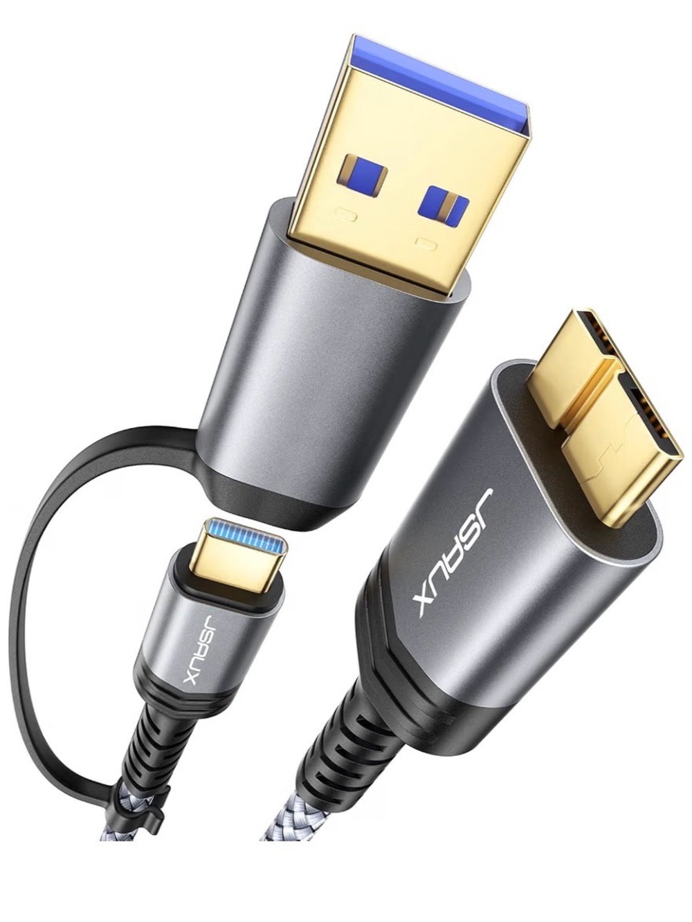 JSAUX Hard Drive Cable 1.6FT, 20Gbps Micro B to USB C/A Cord